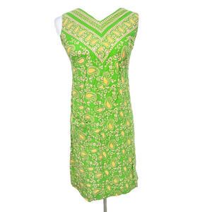 Vintage Carol Brent 60s Mod Green Paisley Shift Dress Sleeveless Retro Resort 10